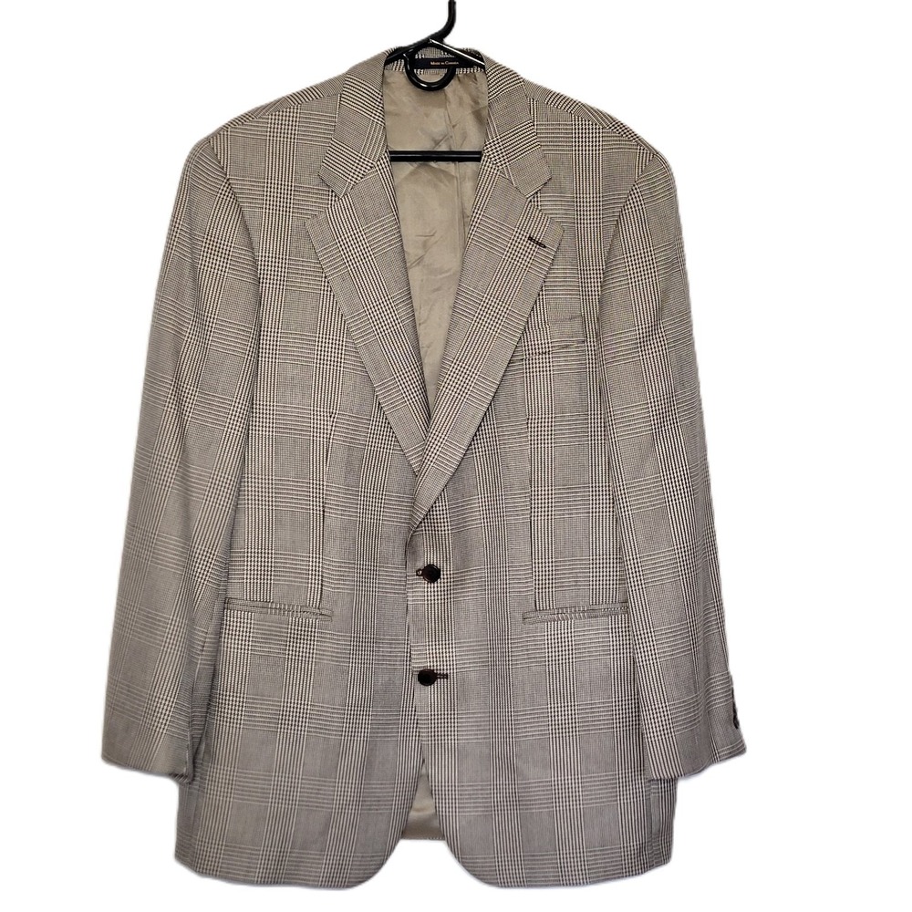 Chaps Ralph‎ Lauren Mens Plaid Blazer Jacket 42R Silk Wool Blend Made in Canada